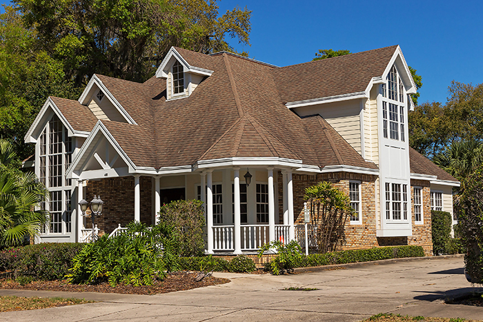 The exterior of a large home